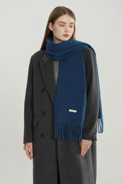 Wool Blend Minimalist Solid Woven Fringed Scarf