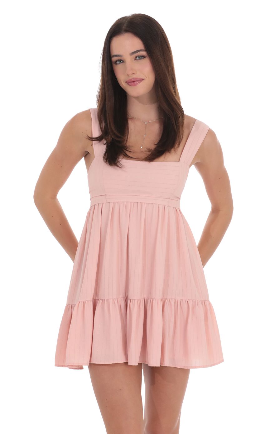 Shimmer Striped Babydoll Dress in Pink