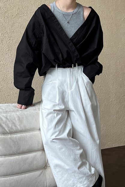 Off Shoulder Structured Peplum Mock Two Piece Blouse
