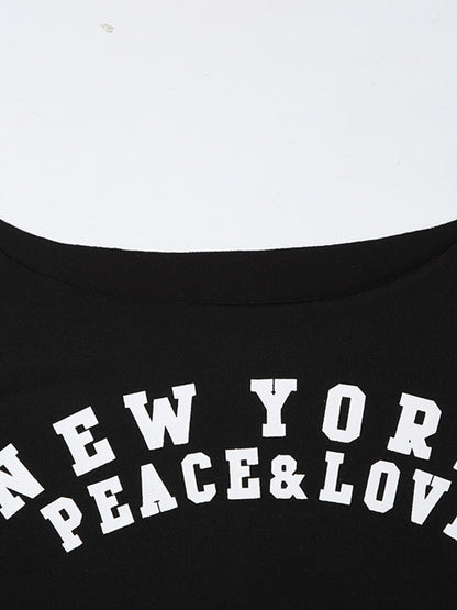 Retro Letter Print Oversized Long Sleeve Tee