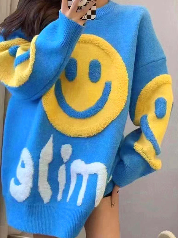 Smile Print Thicken Loose Sweater