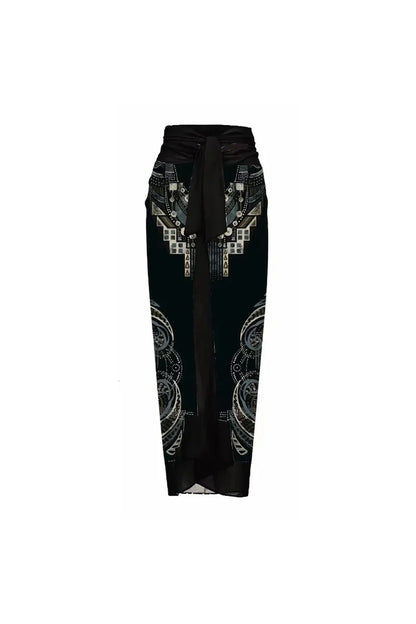 Traje de baño de una pieza con estampado floral y flor negra 3D