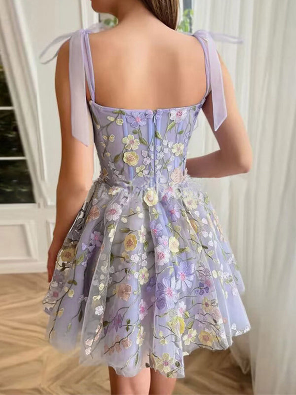 Three-Dimensional Flower Embroidery Hip-Covering Sexy Suspender Belt Mini Dress