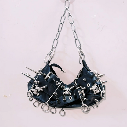 Lace up metal chain rivet applique PU leather top  | Festival Outfits Women