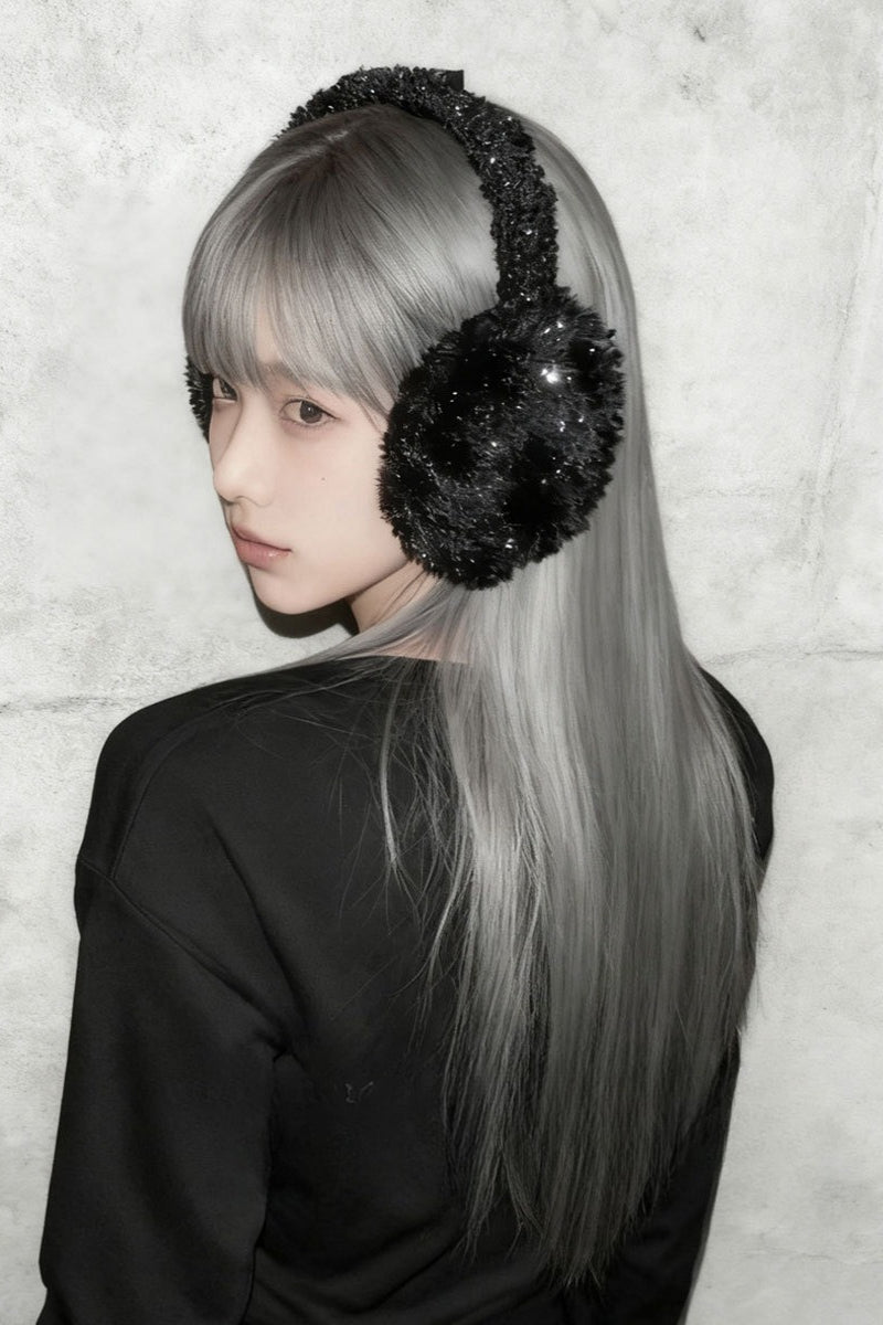 Black Lace Cross Pin Y2K Earmuff