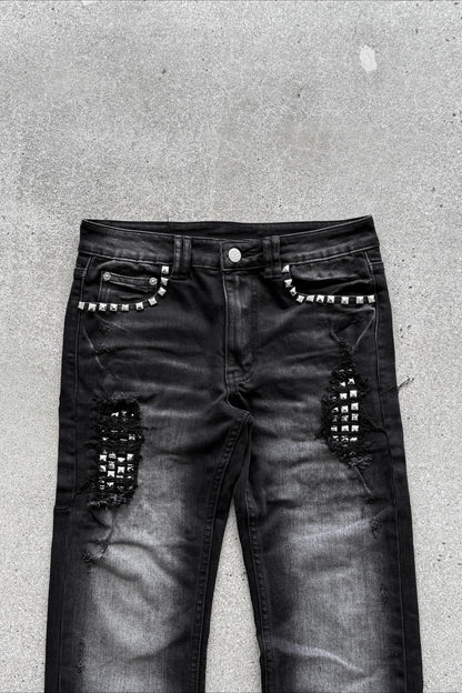 Rhinestone Washed High Street Unisex Denim Pants