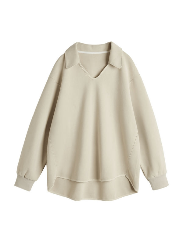 Solid Color V Neck Asymmetric Hem Oversized Hoodie