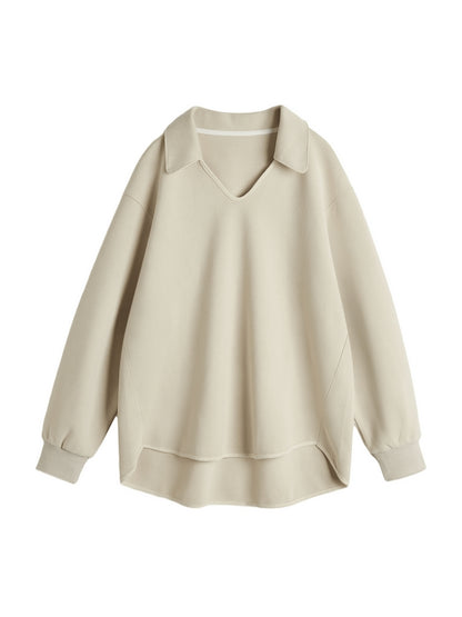 Solid Color V Neck Asymmetric Hem Oversized Hoodie