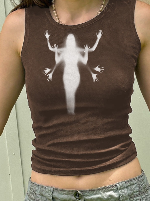 Street Shadow Print Ribbed Cropped Tank Top