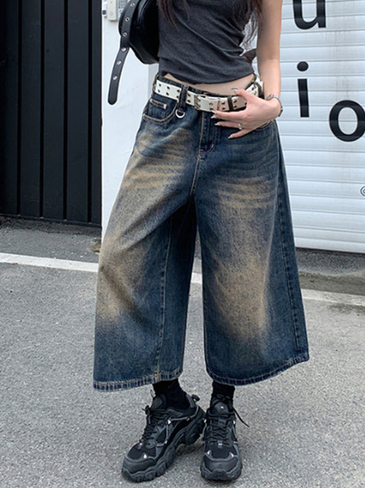Vintage Distressed Wide Leg Denim Shorts