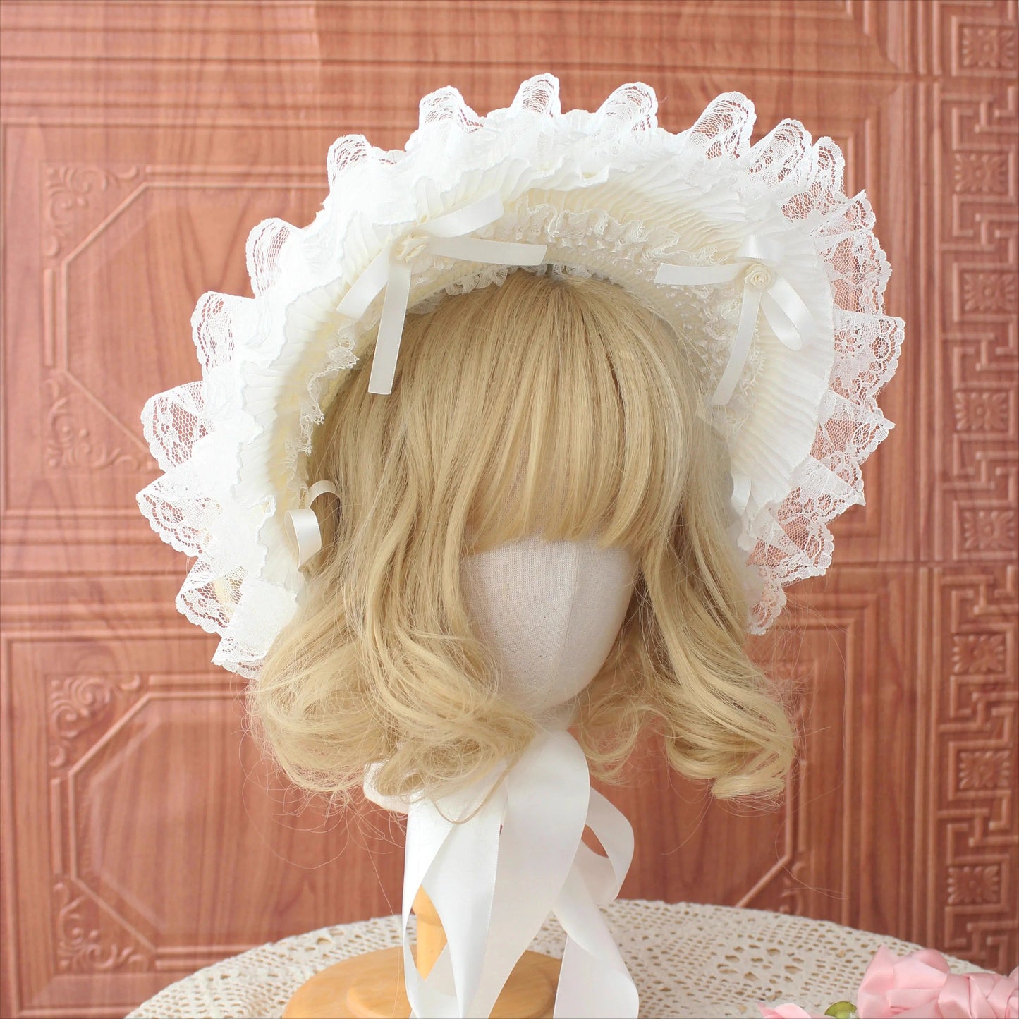 Handmade Gothic Bonnet Black Lace Lolita Flat Hat