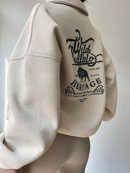 Letter Print Half Zip Sweatshirt