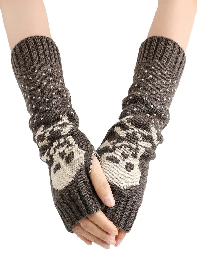 Autumn Winter Knitted Arm Sleeve Gloves