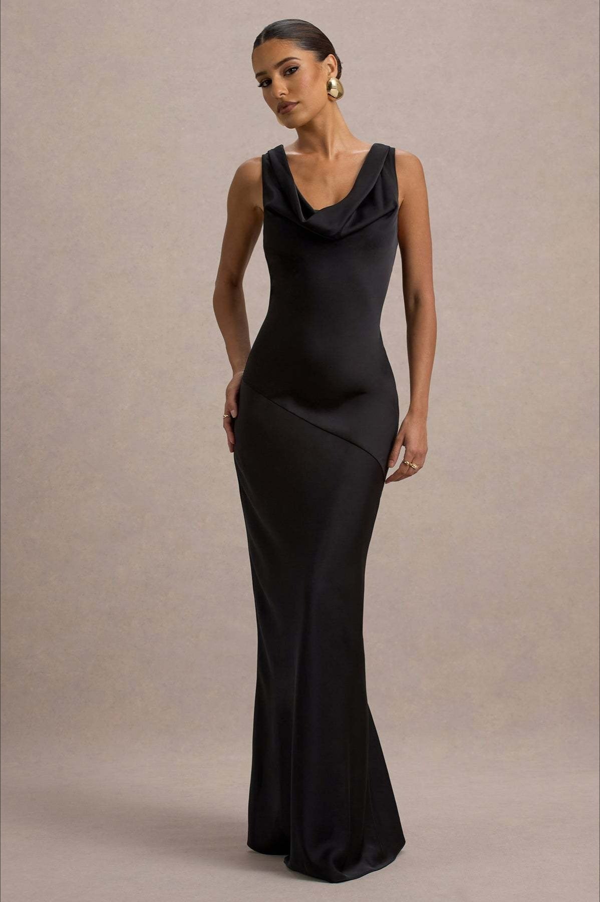 Satin Cowl Neck Fishtail Party Dress