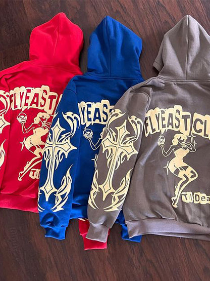 Cross Lettering Oversized Long Sleeve Hoodie