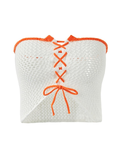 Contrast Color Crochet Off Shoulder Bandeau Top