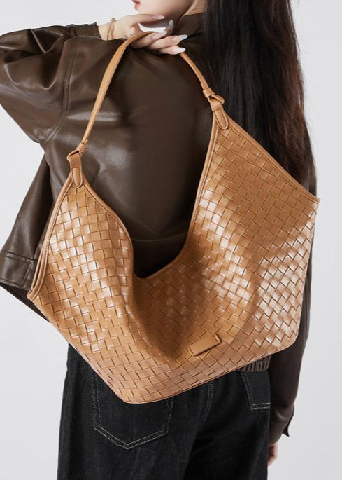 Woven Leather Shoulder Hobo Bag – Soft Cowhide Handbag for Women