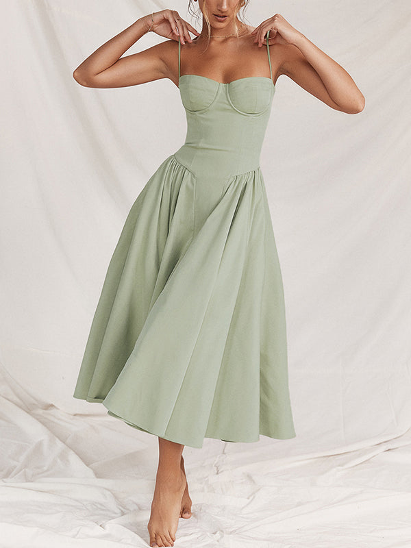 Vintage Solid Cami Midi Dress