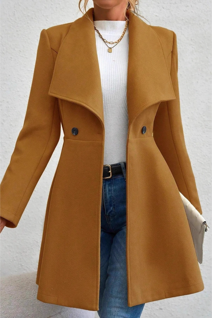 Solid Lapel Double-Breasted Thickened Wool Blend  Overcoat