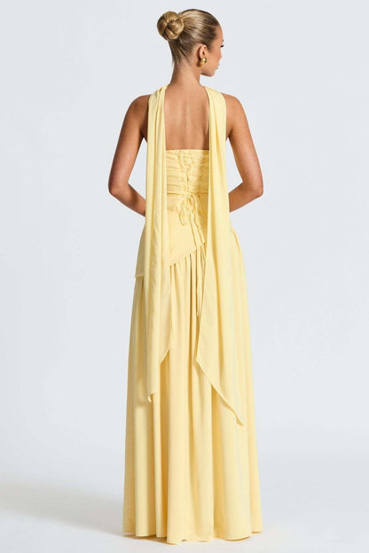 Solid Bustier High Slit Formal Dress