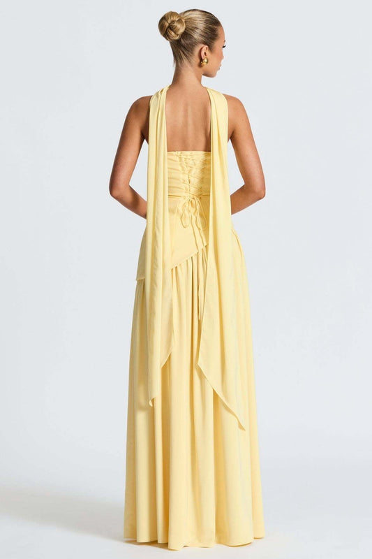 Solid Bustier High Slit Formal Dress