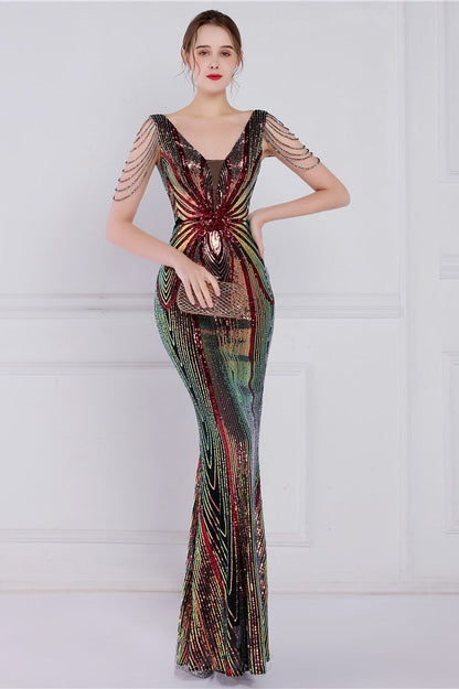 Beaded Floral Sequin Mermaid Party Dress