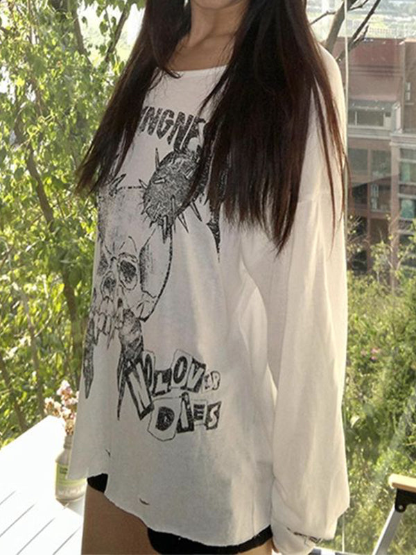 Graphic Print Oversized Long Sleeves Tee