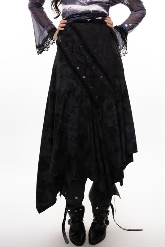Dark Punk Heavy-Duty Paneled Denim Skirt