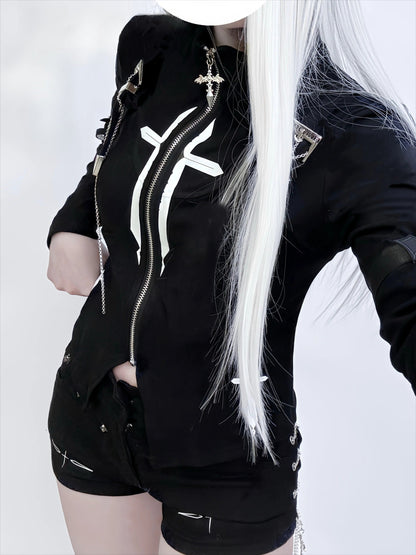 Contrast Futuristic Stand Collar T-shirt
