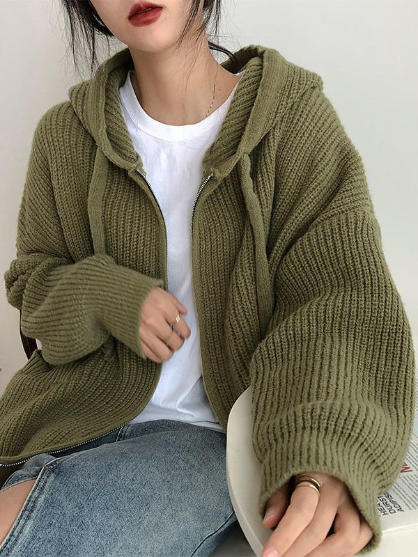 Loose Hooded Cardigan Chunky Knit Sweater