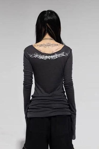 Gothic Graphic Slim Long-sleeve Y2k Knit Top