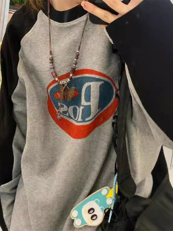 American Retro Color Block Letters Sweatshirts