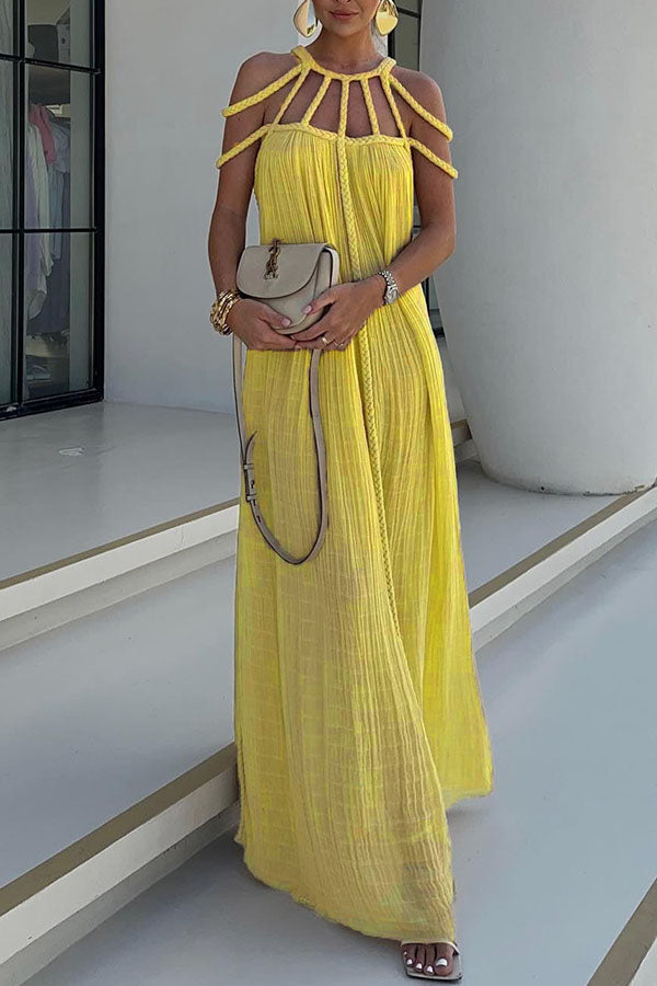 Low key luxury modern and exquisite linen blend pleated woven cover long skirt