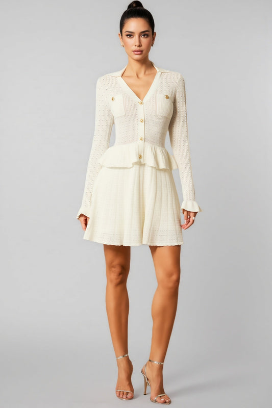 Wilburta V Neck Ruffled Knit Mini Dress