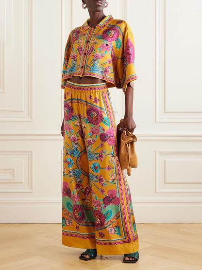Sunset Cropped Unique Floral-Print Shirt