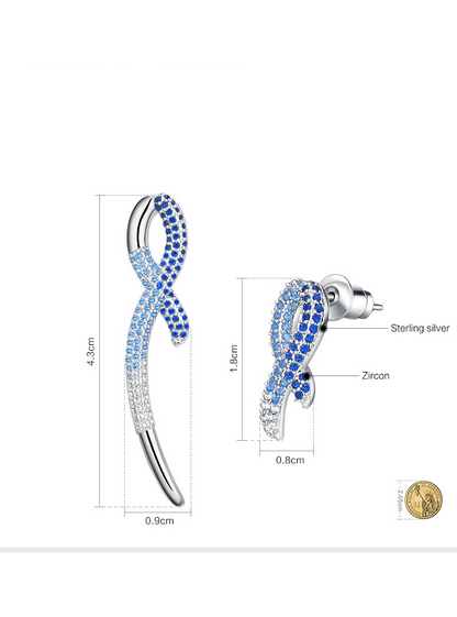 Blue Ribbon Long Drop Earrings in 925 Sterling Silver
