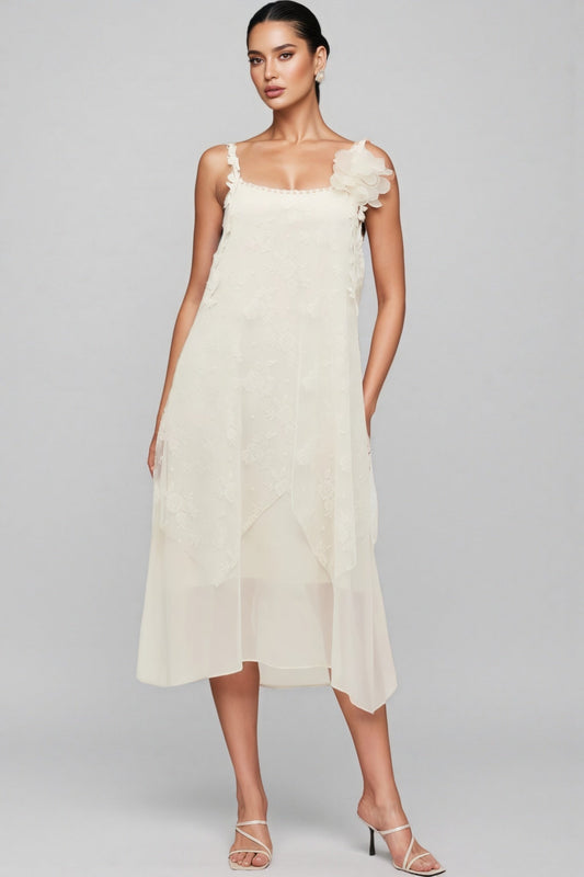 Wrenk Sleeveless Embroidered Flower Midi Dress