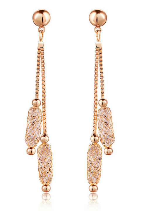 Zircon Crystal Wire Drop Earrings in Gold