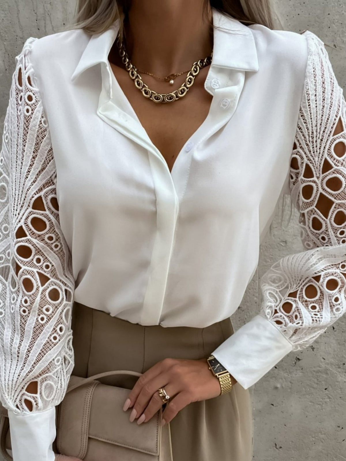 Lace Patchwork Hollow Out Blouse&Shirts