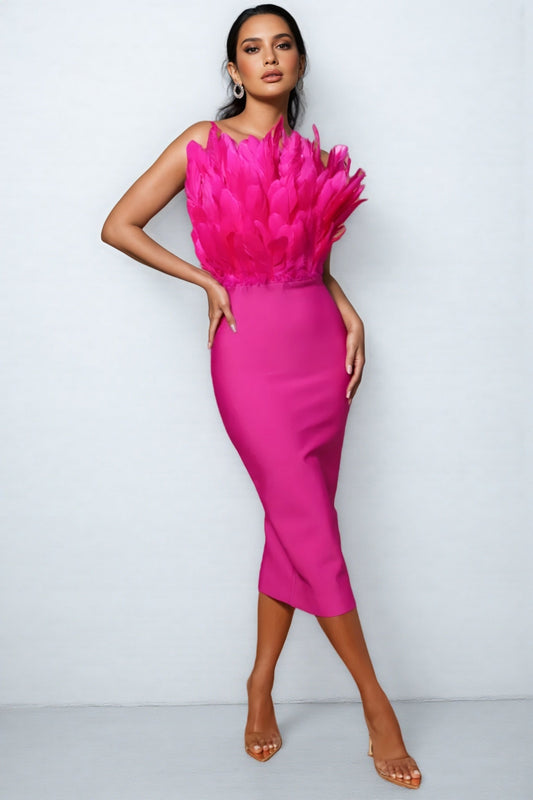 Jalila Feather Sleeveless Midi Dress