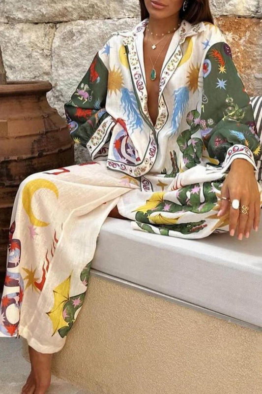 Conjunto único de camisa y pantalón con cintura elástica