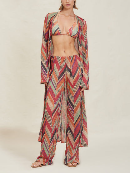 Seaside Vacation Geometric Print Side Tie Straight Pants