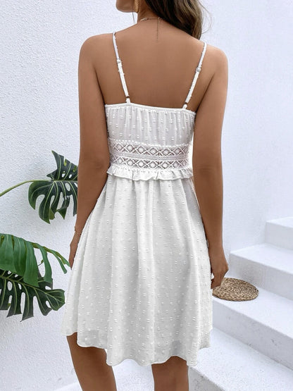 Eyelet Crochet Waist Floral Ruffle Tiered Mini Dress