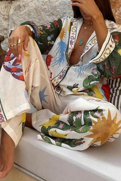 Conjunto único de camisa y pantalón con cintura elástica