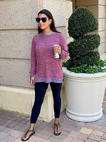 Women Clothing Long Sleeve round Neck Multicolor Split Top Loose Casual Pullover T shirt