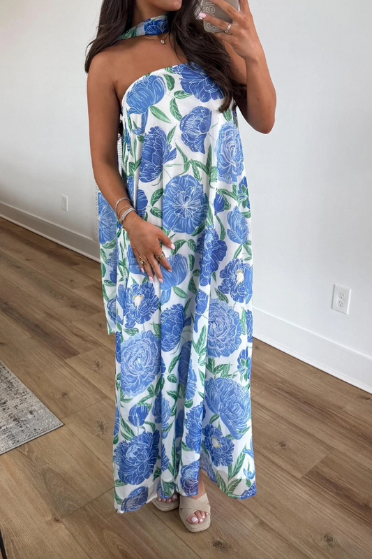 Floral Print Sleeveless Off-shoulder Loose Casual Maxi Dress