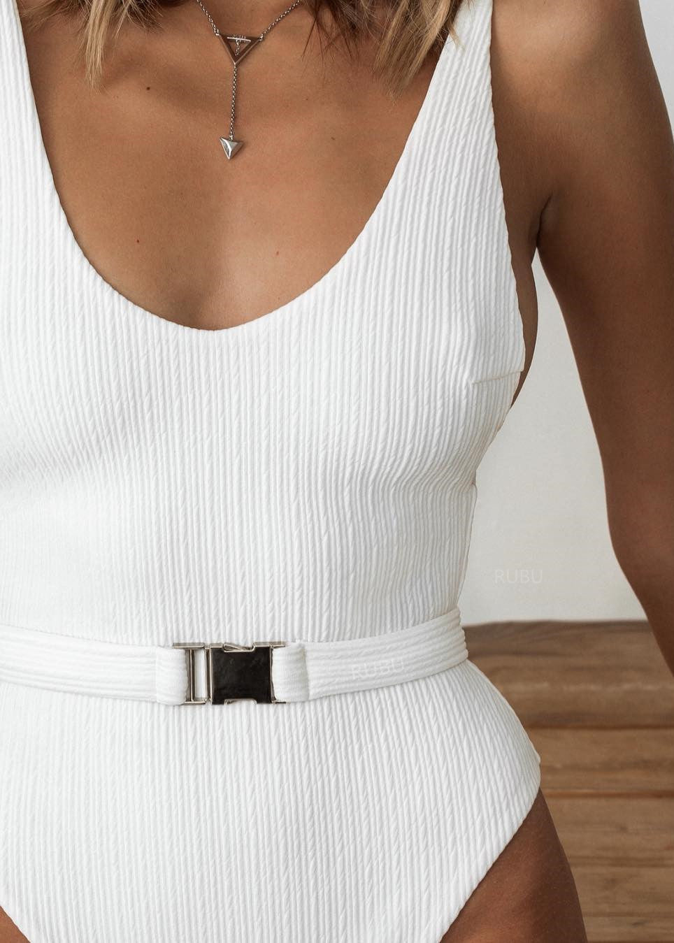 Capri - Belted Ribbed One-Piece Swimsuit