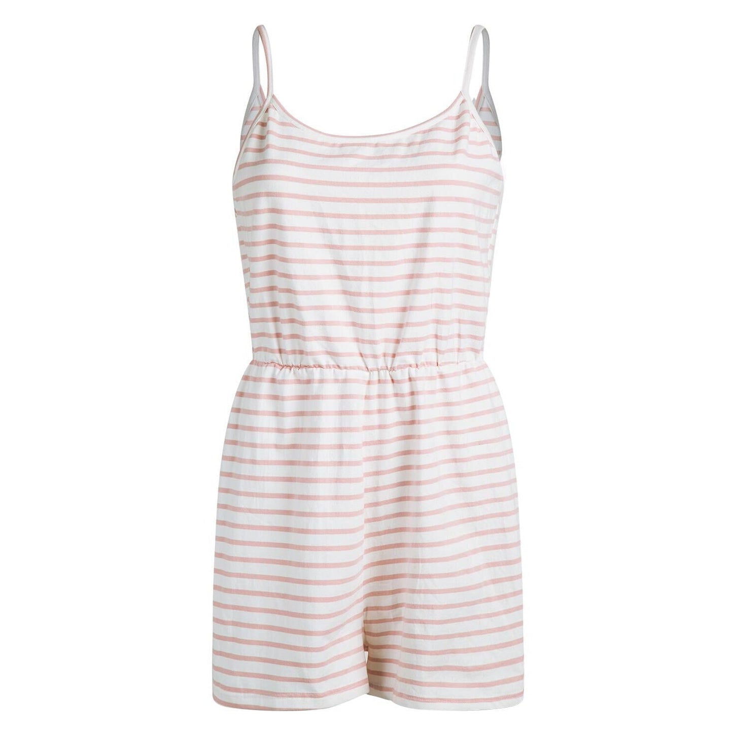 Casual Cotton Striped Spaghetti Straps Jumpsuit Shorts