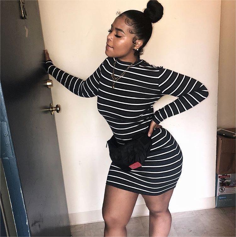 Women Clothing Striped Long Sleeve Short Dress