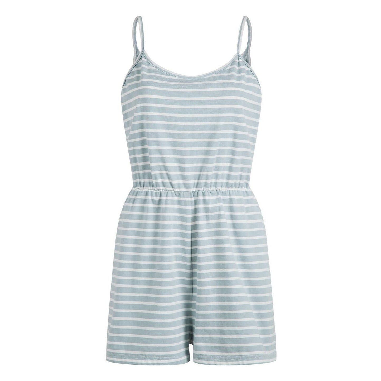 Casual Cotton Striped Spaghetti Straps Jumpsuit Shorts